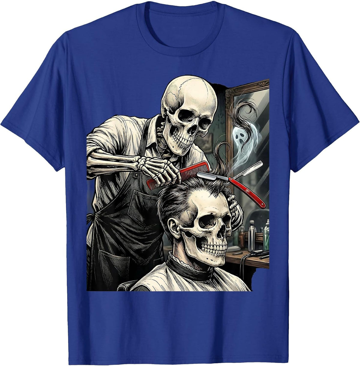 Skeleton Hairstylist Barber Halloween Gothic Humor T-Shirt - Royal Blue