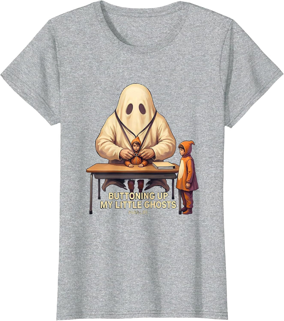 Buttoning Up My Little Ghosts Para Life Paraeducator T-Shirt - Heather Grey