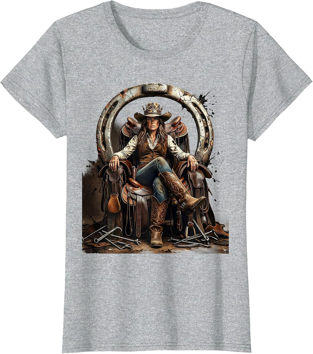 Wild West Queen Cowboy Throne Graphic T-Shirt - Heather Grey