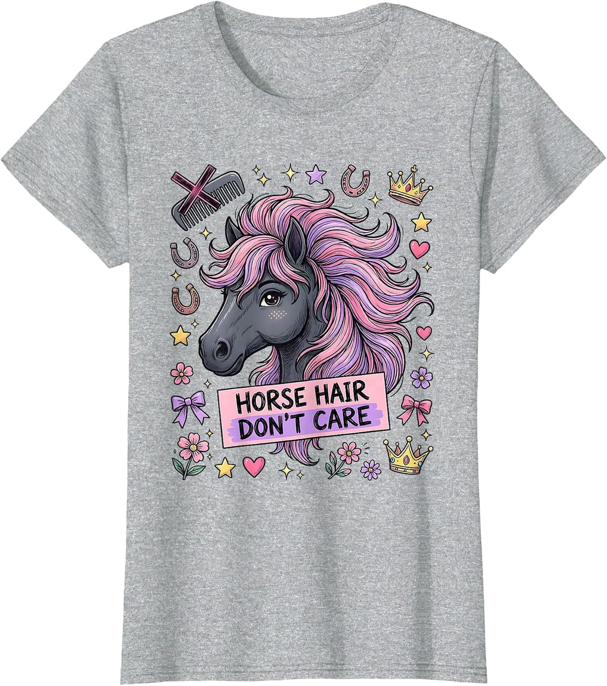 Women's Horse Hair Don't Care Funny Horse Lover Design T-Shirt - Heather Grey