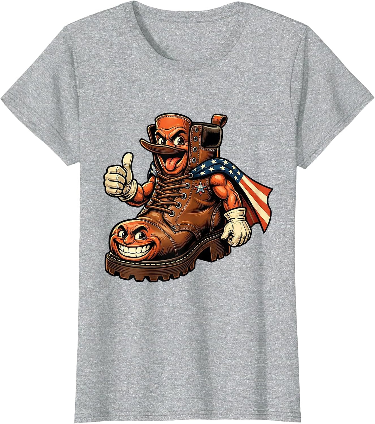 Labor Day Worn Work Boots American Flag Graphic T-Shirt - Heather Grey