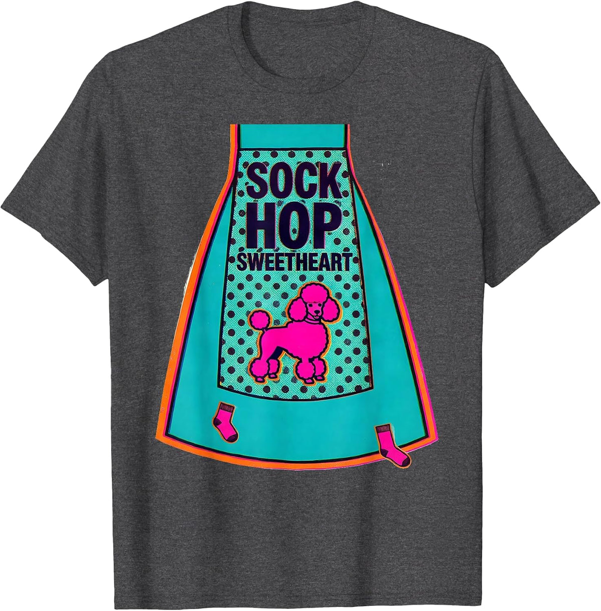 Sock Hop Sweetheart Risograph Retro 50s Poodle Skirt Party T-Shirt - Dark Heather Grey