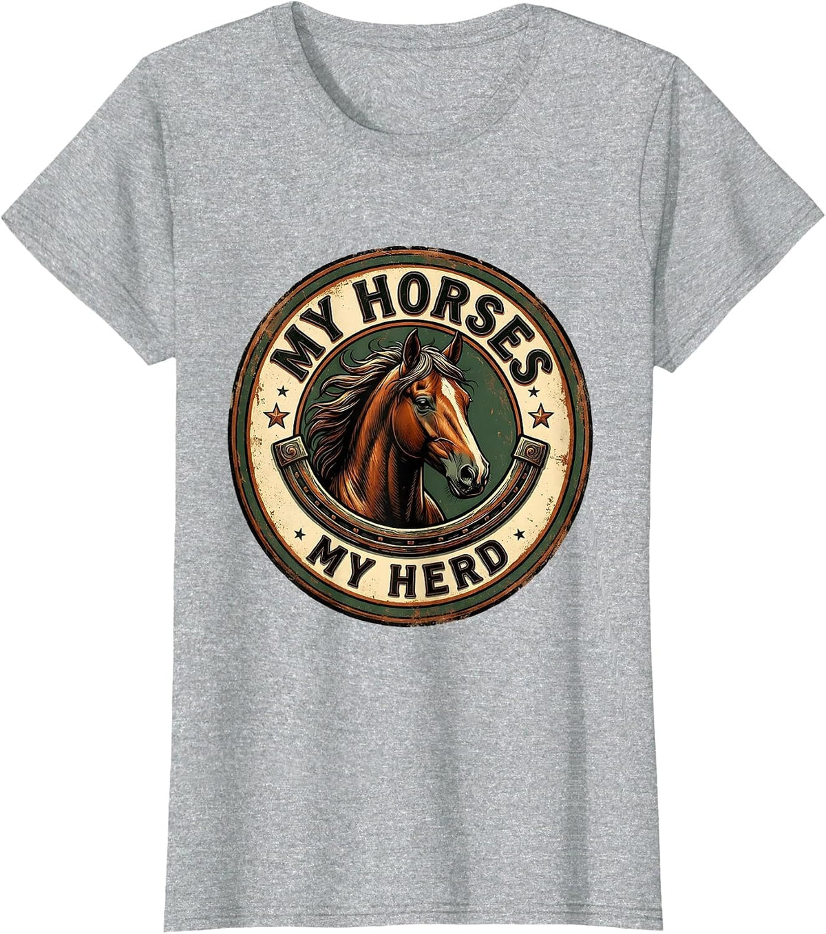 My Horses, My Herd Vintage Equestrian Design T-Shirt - Heather Grey