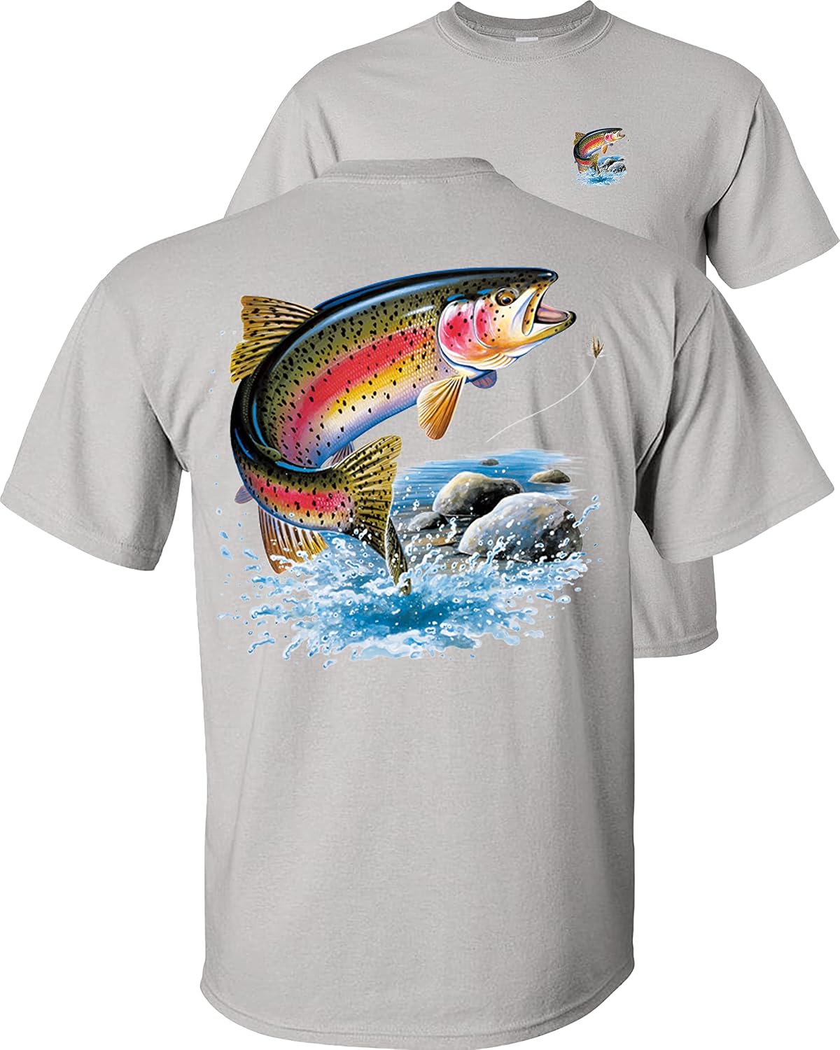 FAIR GAME Rainbow Trout T-Shirt Fly Fishing Fisherman-Ice Grey-S - As Pictured