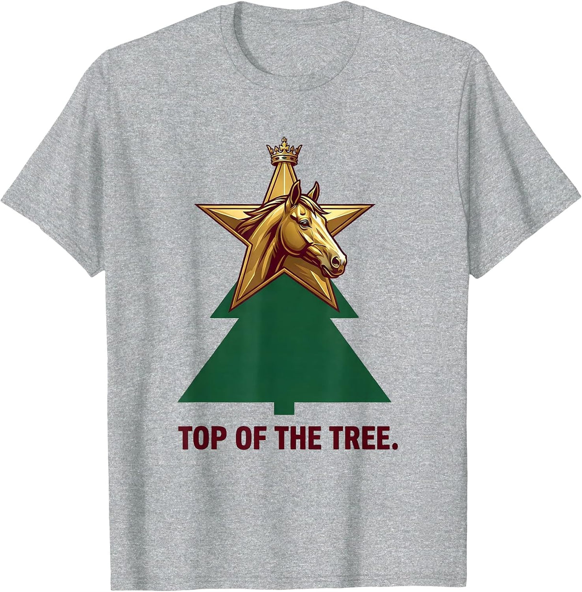 Men's Top Of The Tree Horse Lover Christmas Pajama Humor T-Shirt - Heather Grey