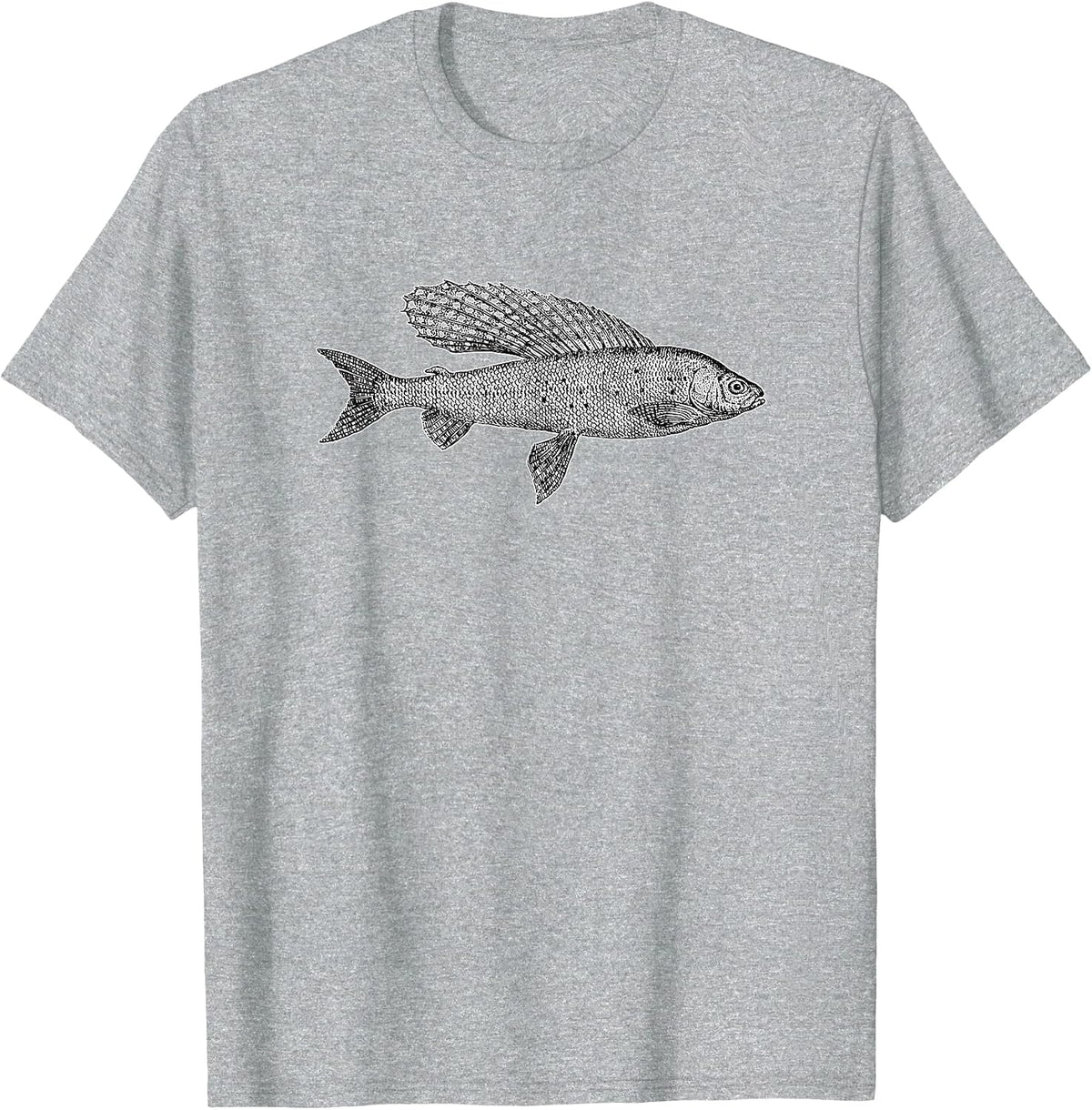 Fish Grayling Graphic Fishing T-Shirt - Heather Grey