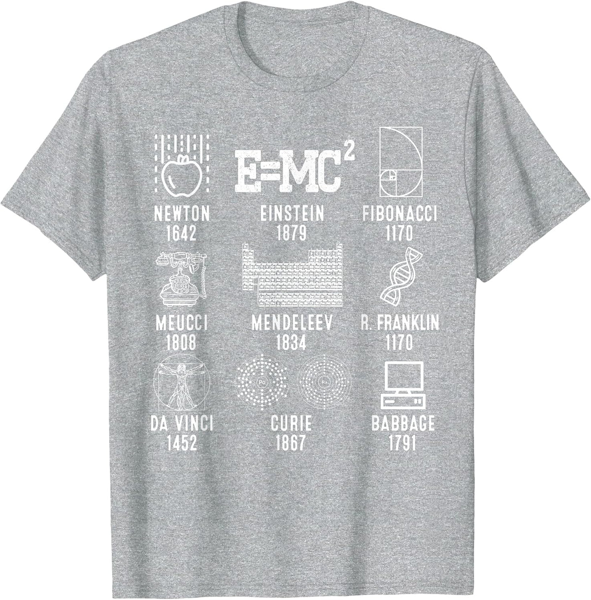 Famous Scientists Science Lovers T-Shirt - Heather Grey
