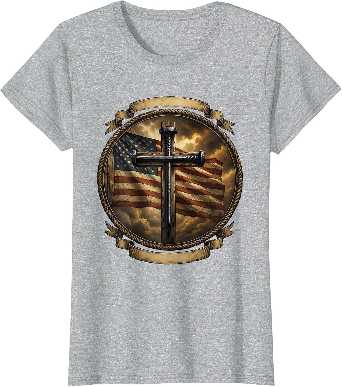3 Nails Cross Stormy Sky Christian Graphic T-Shirt - Heather Grey