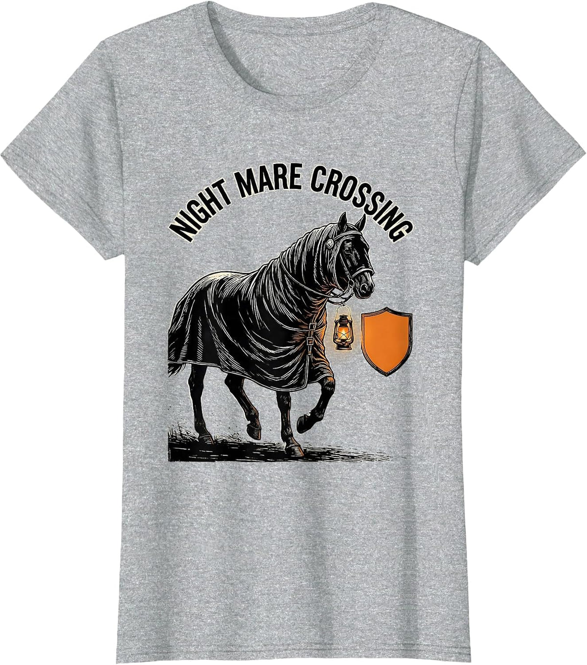 Night Mare Crossing Spooky Horse Ghost Halloween Equestrian T-Shirt - Heather Grey
