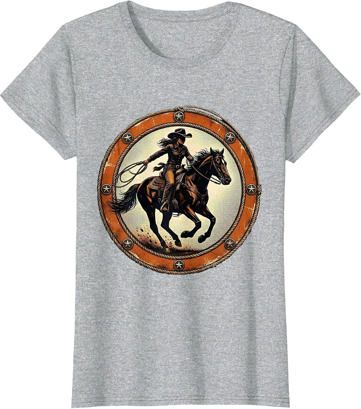 Cowgirl Riding Galloping Horse Graphic T-Shirt - Heather Grey