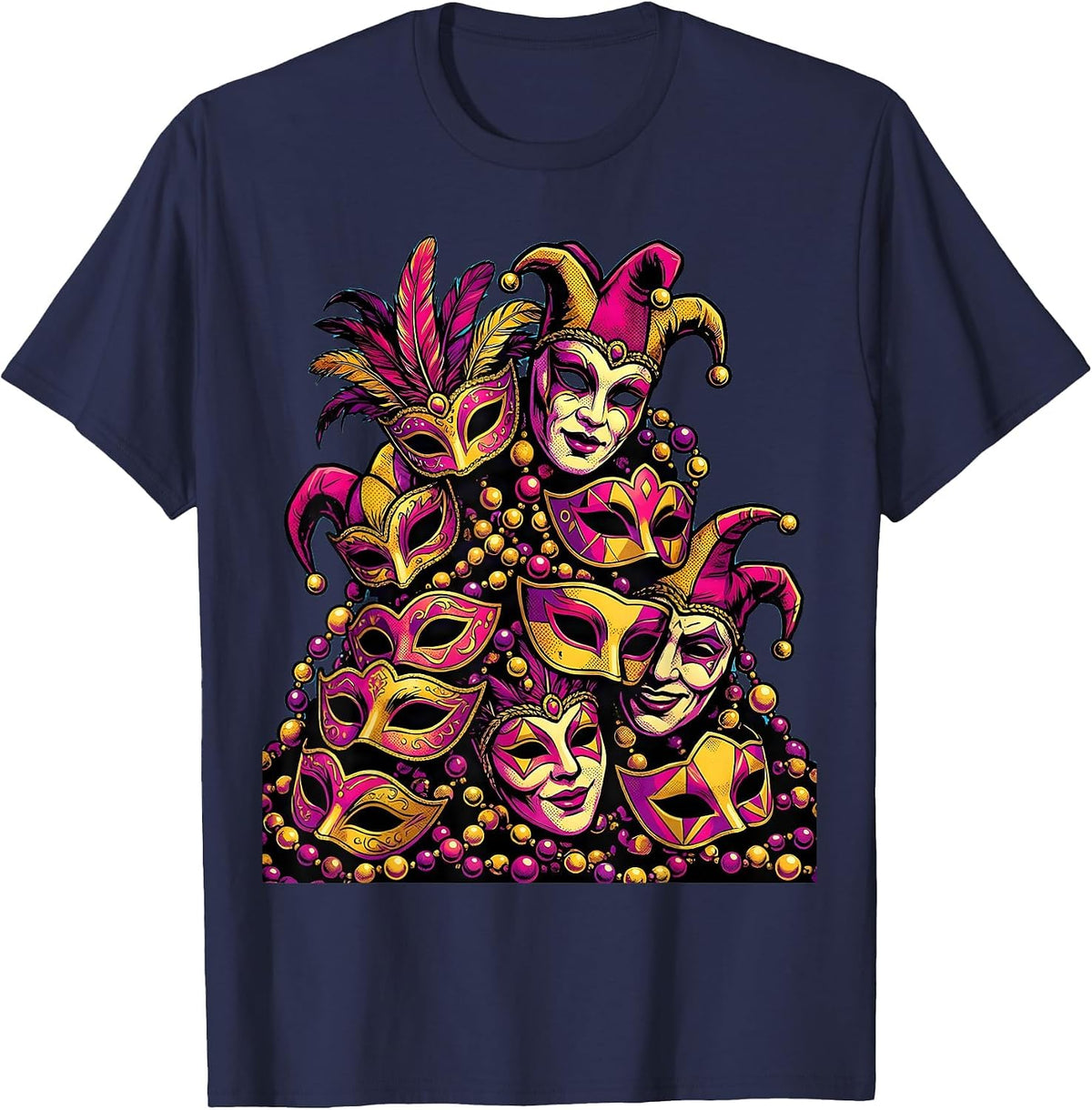 Mardi Gras Masquerade Mask Treasure Heap T-Shirt - Navy Blue