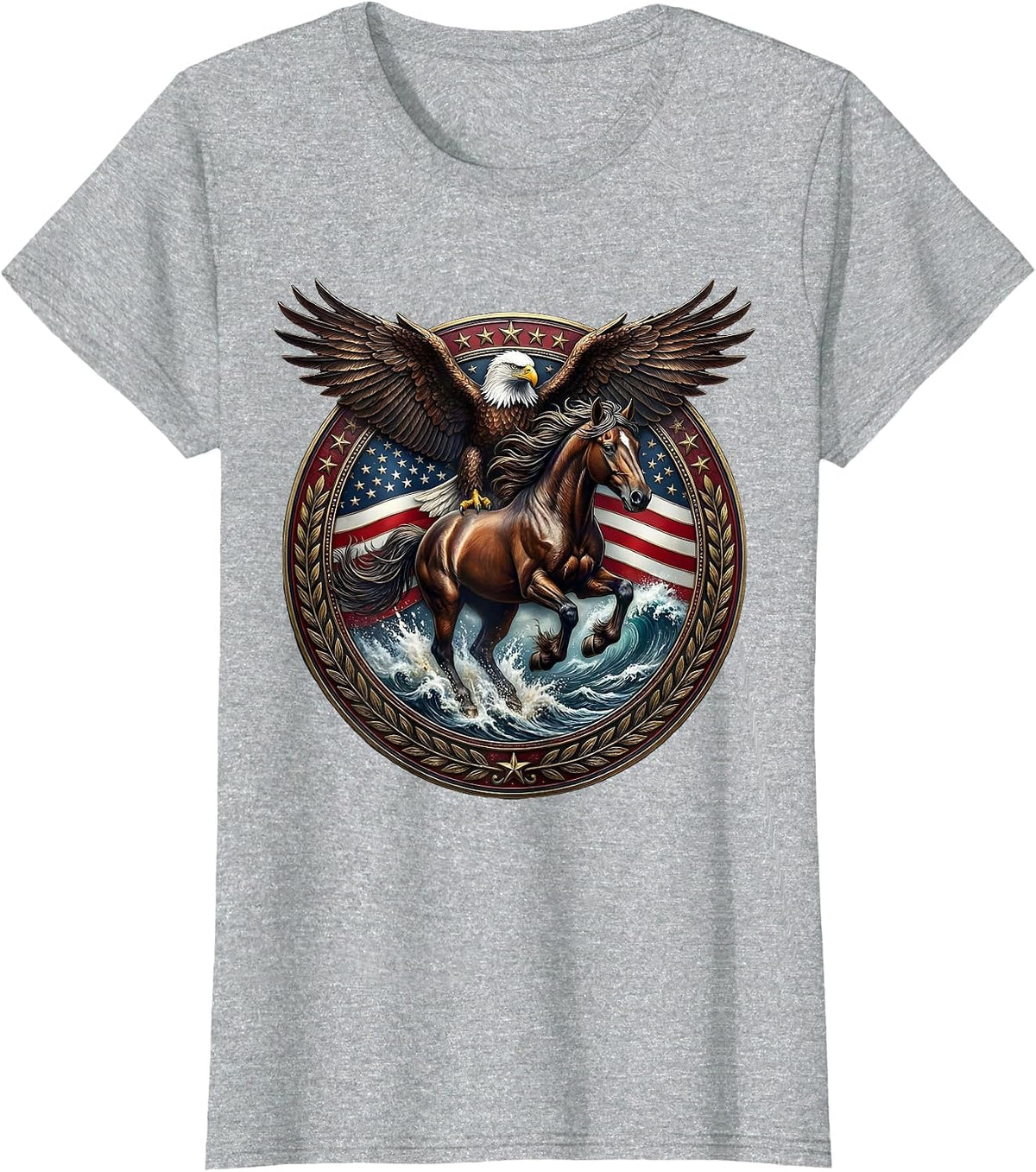 Wild Horse Galloping Through Ocean Surf T-Shirt - Heather Grey