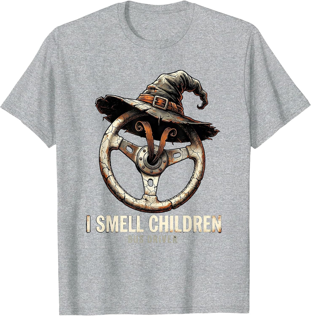 Men's I Smell Children Bus Driver Funny Witch Halloween Party T-Shirt - Heather Grey