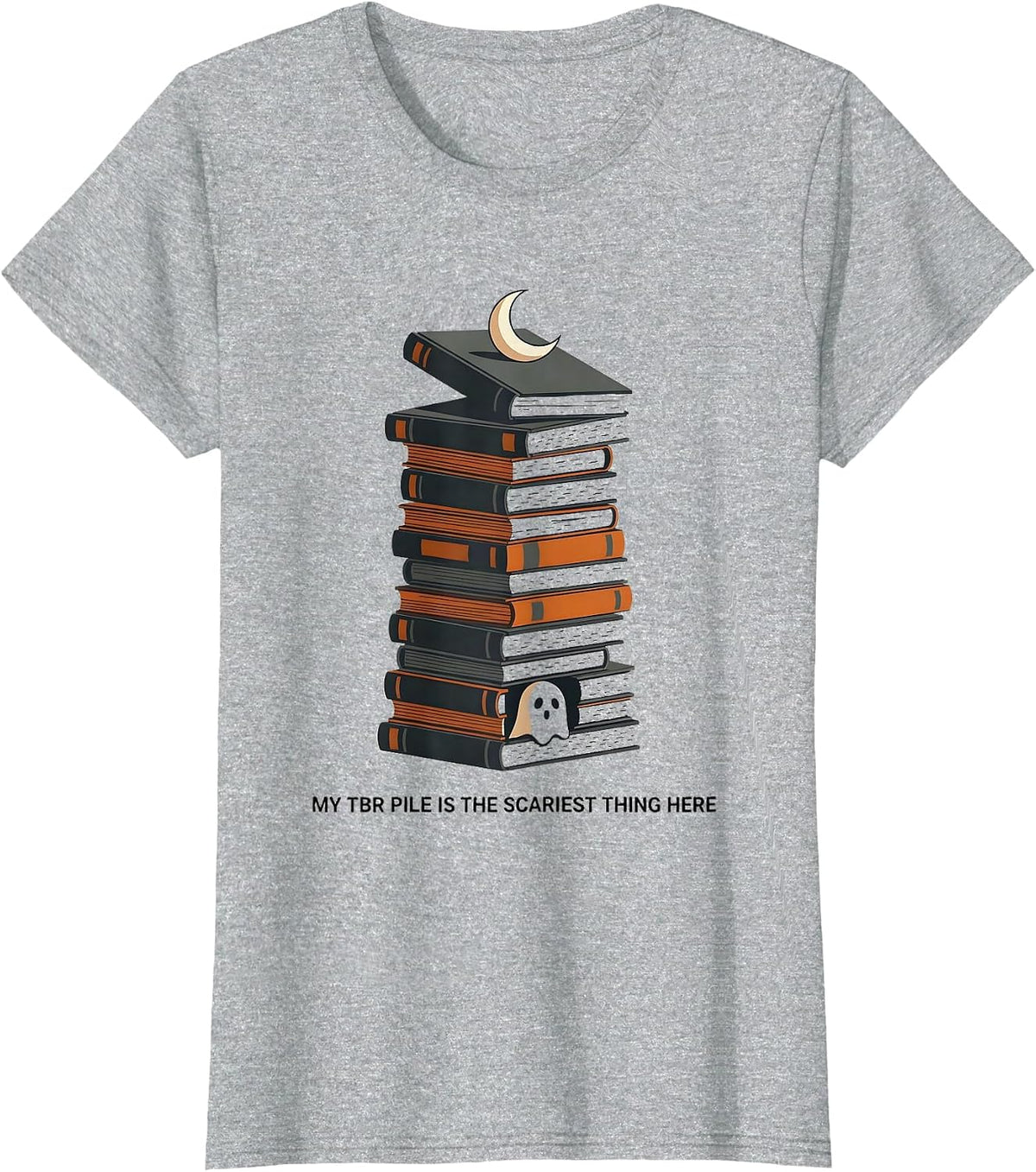 My TBR Pile Is the Scariest Thing Here Cute Ghost Bookworm T-Shirt - Heather Grey