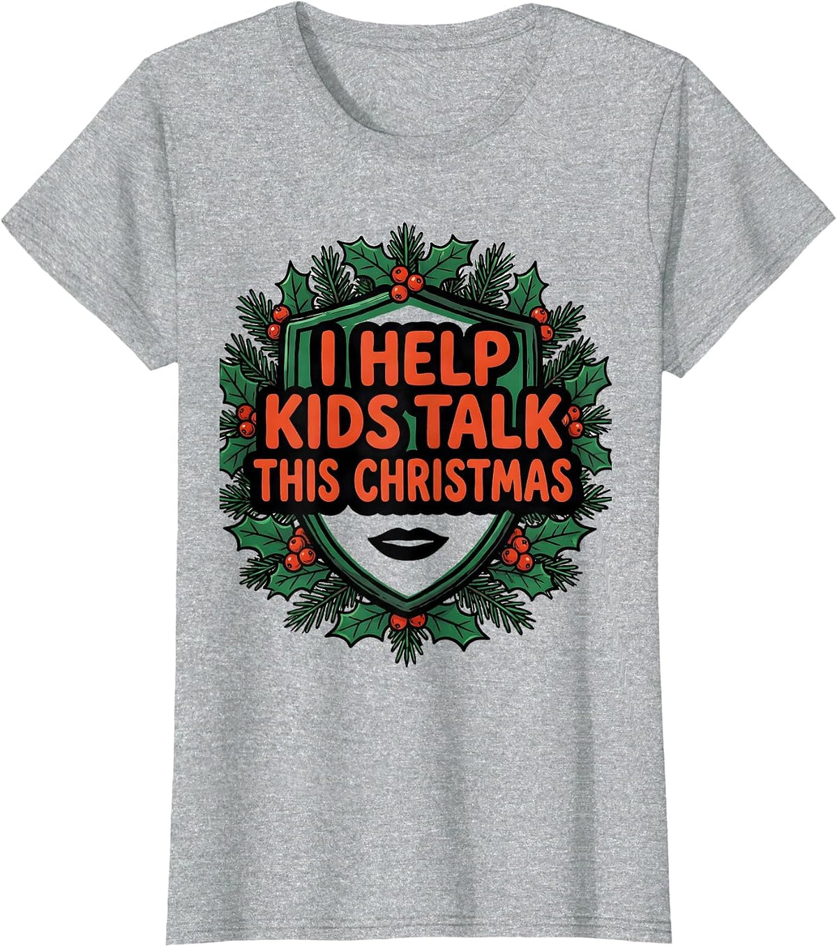Women's I Help Kids Talk This Christmas Retro Speech Therapist SLP T-Shirt - Heather Grey