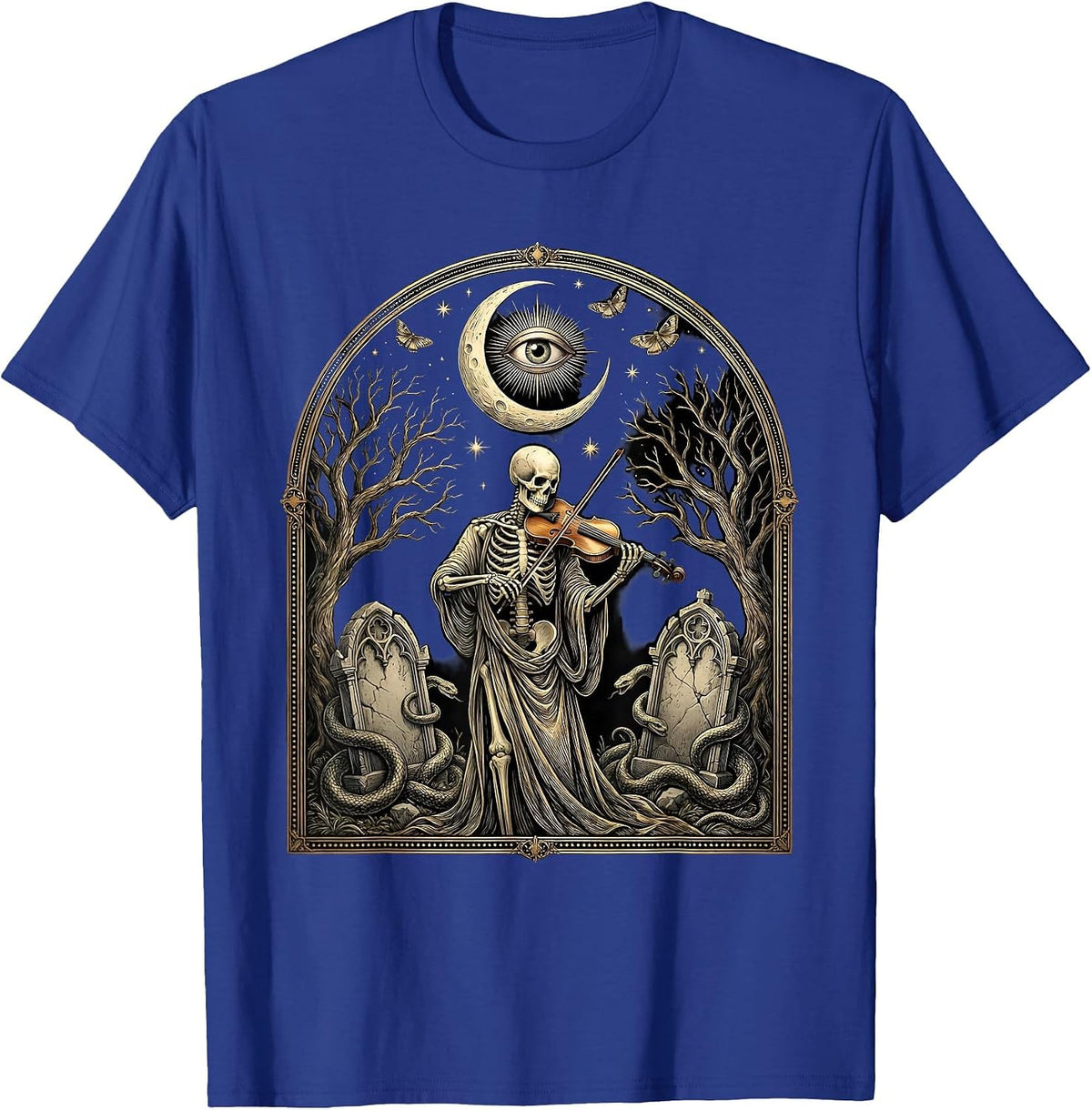 Skeleton Violinist Graveyard Spooky Season Art T-Shirt - Royal Blue
