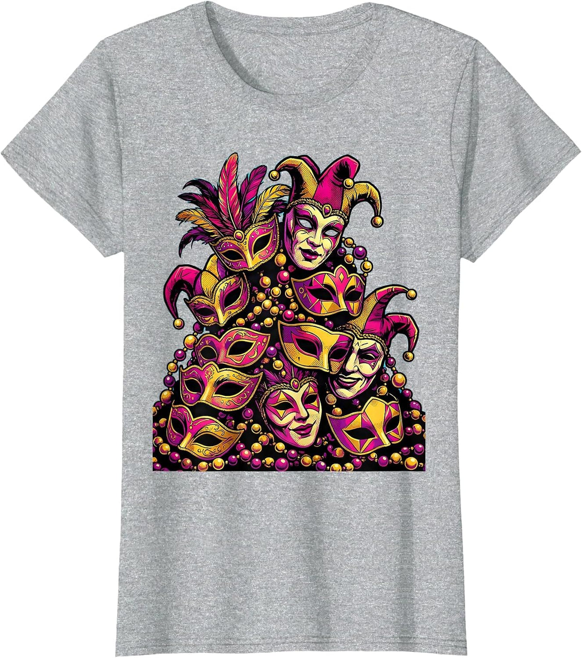 Mardi Gras Masquerade Mask Treasure Heap T-Shirt - Heather Grey