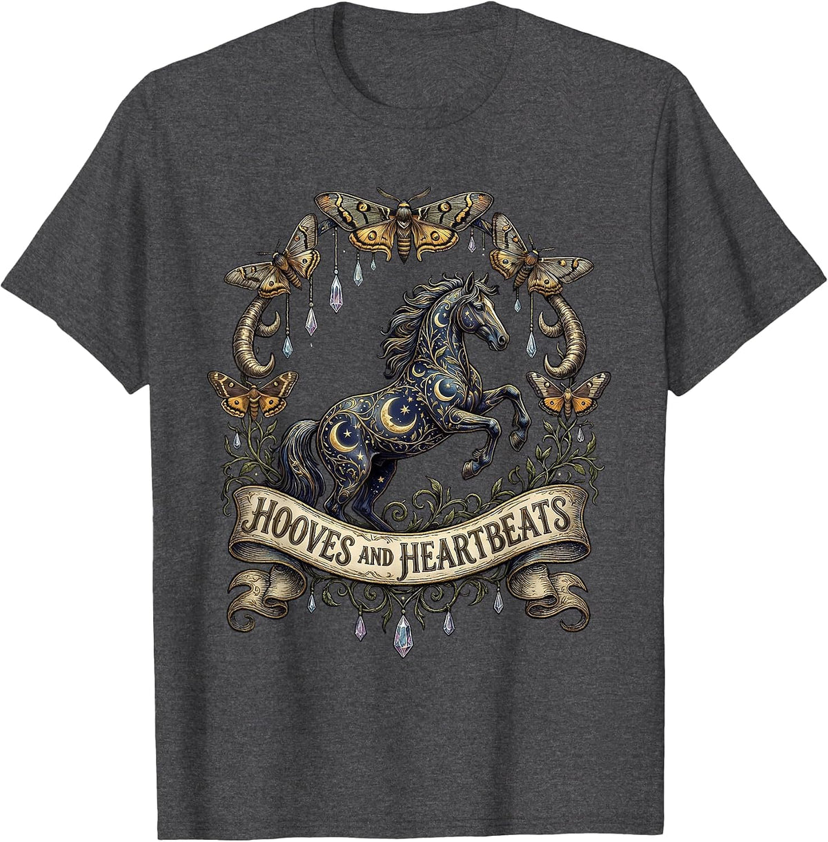 Hooves and Heartbeats Horse Lover Design T-Shirt - Dark Heather Grey