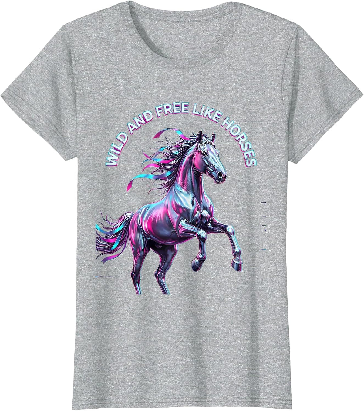 Women's Wild and Free Like Horses Equestrian Design T-Shirt - Heather Grey