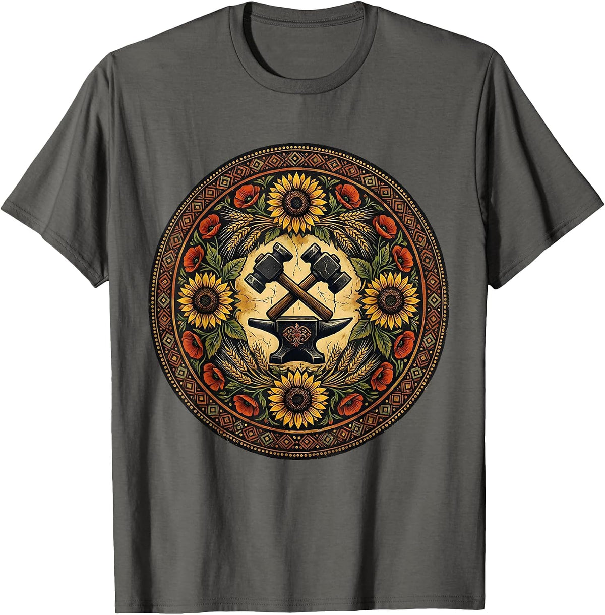 Ukrainian Blacksmith Forge Fire Illustration T-Shirt - Asphalt Grey