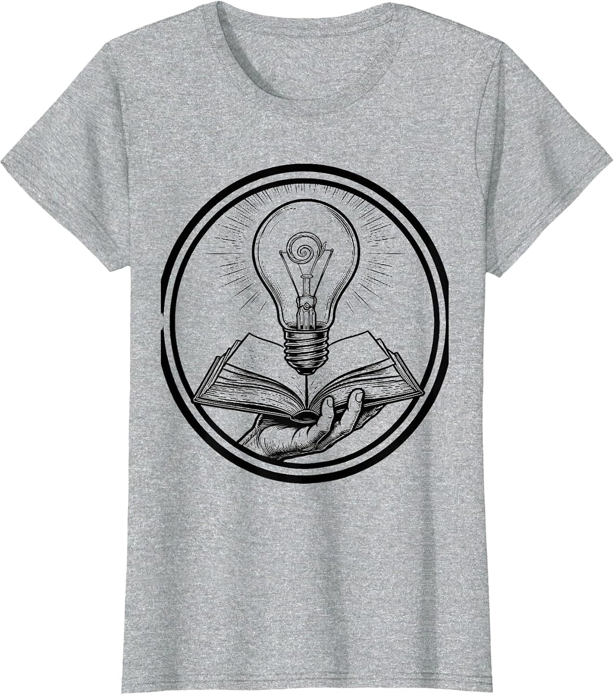 Reading Teacher Lightbulb Book Illustration T-Shirt - Heather Grey