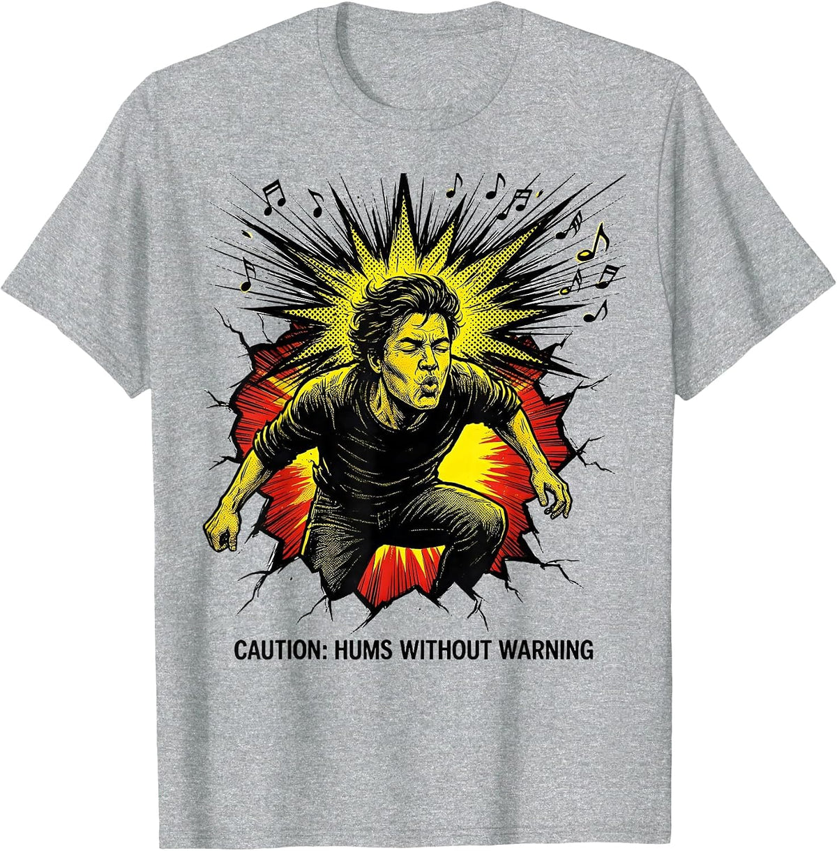 Men's Caution: Hums Without Warning Funny Music Lover Musician T-Shirt - Heather Grey
