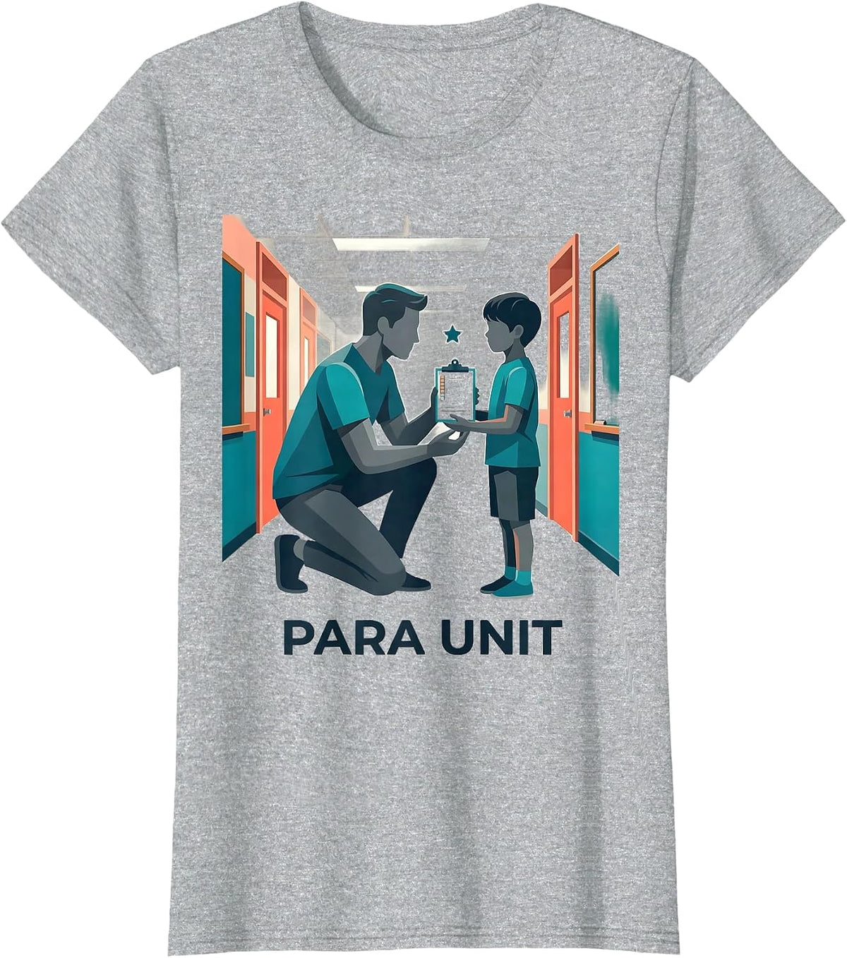 Para Unit Flat Vector Teacher Aide Appreciation Back T-Shirt - Heather Grey