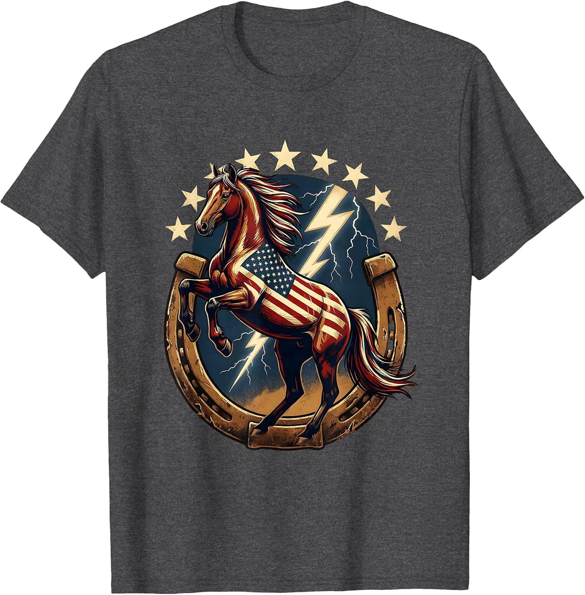 Men's Rearing Horse Lightning Storm Cowboy Graphic T-Shirt - Dark Heather Grey