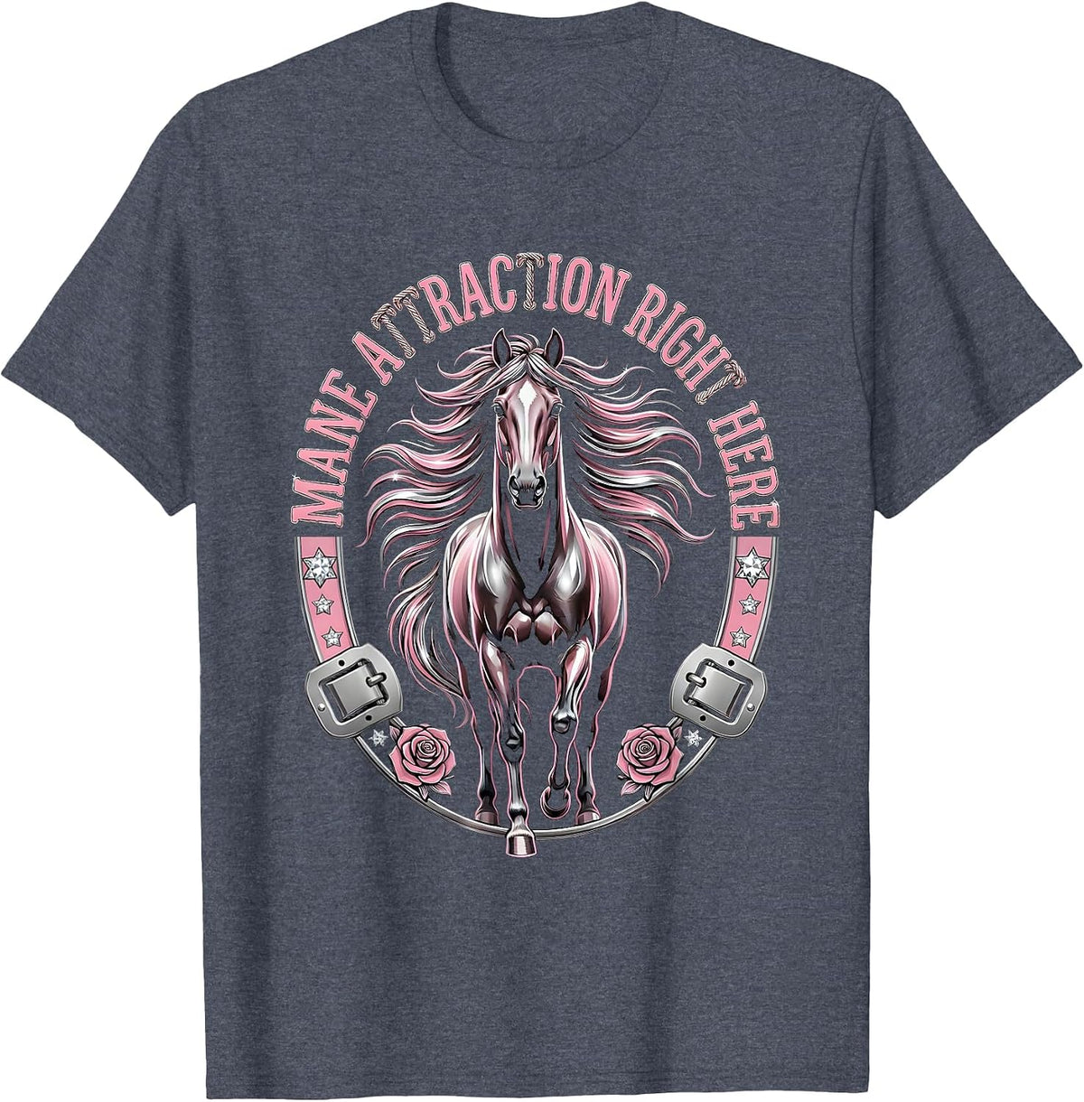 Mane Attraction Right Here Horse Lover Design T-Shirt - Heather Blue