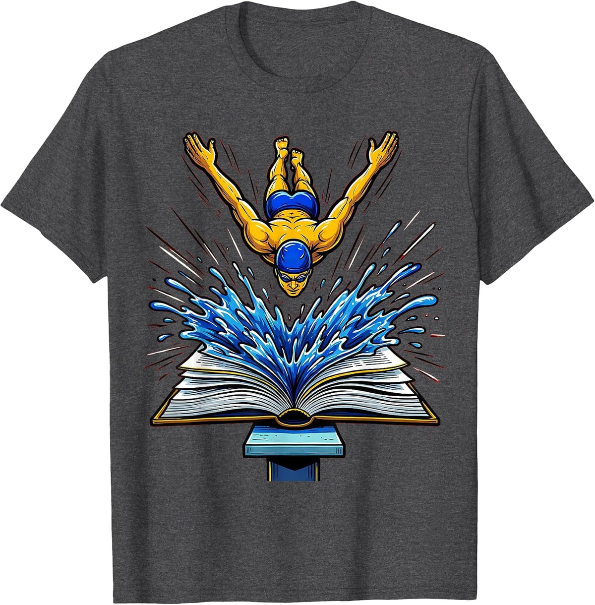 Men's Dive Into Reading Book Lover Graphic Tee T-Shirt - Dark Heather Grey