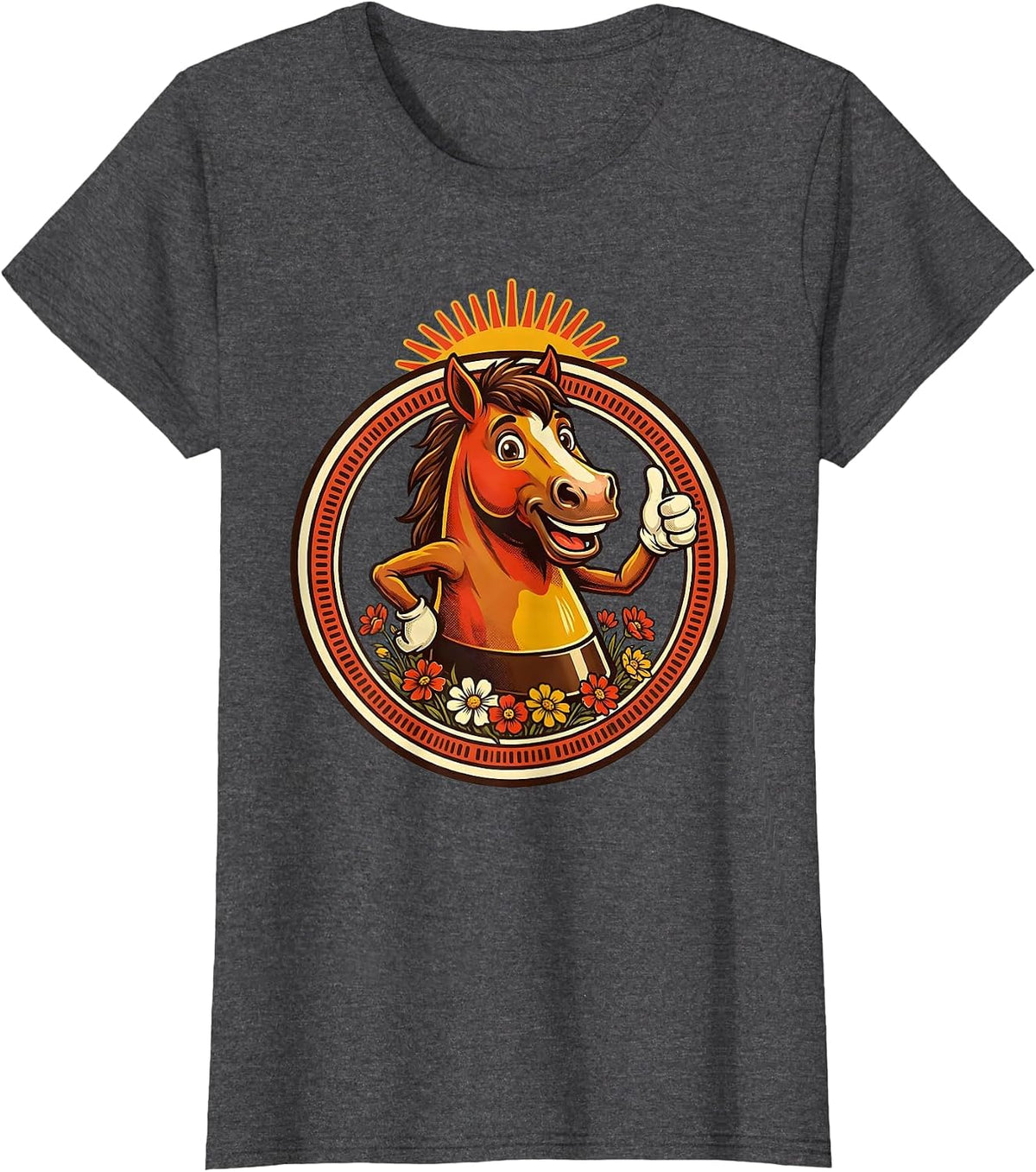 Women's Horse Hoof Print Blooming Floral Graphic Design T-Shirt - Dark Heather Grey