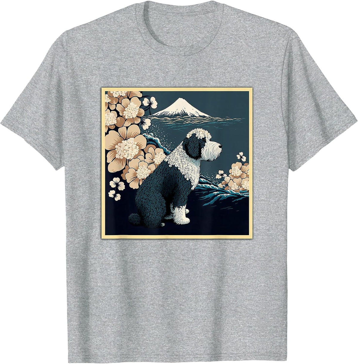 Surrealism Japanese Painting Sheepadoodle Dog T-Shirt - Heather Grey