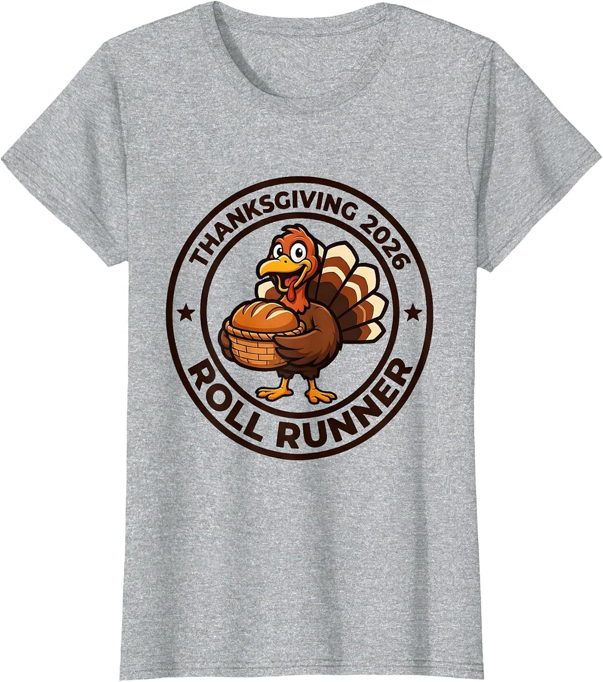 Women's Thanksgiving 2026 Roll Runner Family Crew Turkey Humor T-Shirt - Heather Grey