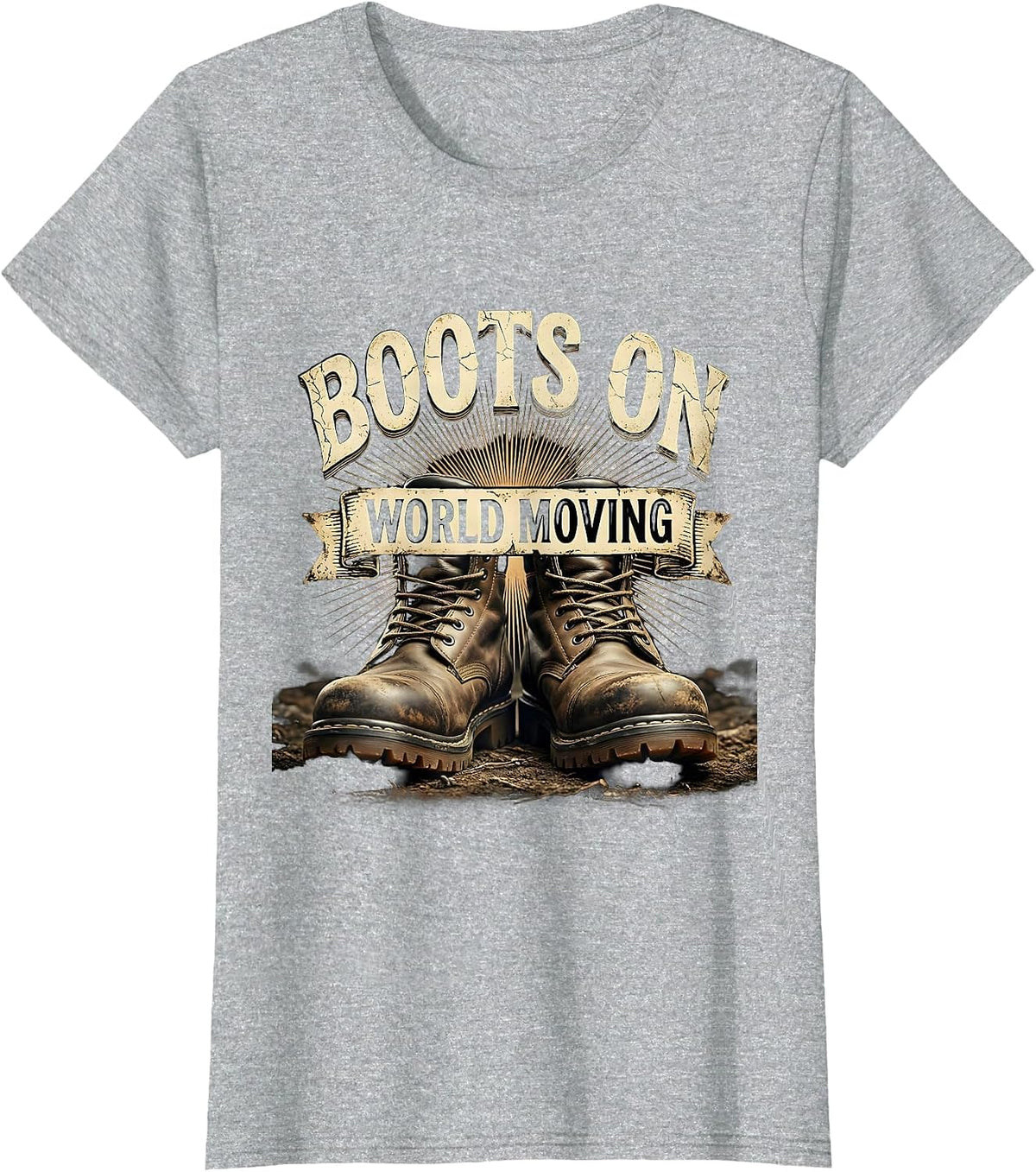 Boots On World Moving Blue Collar Work Design T-Shirt - Heather Grey