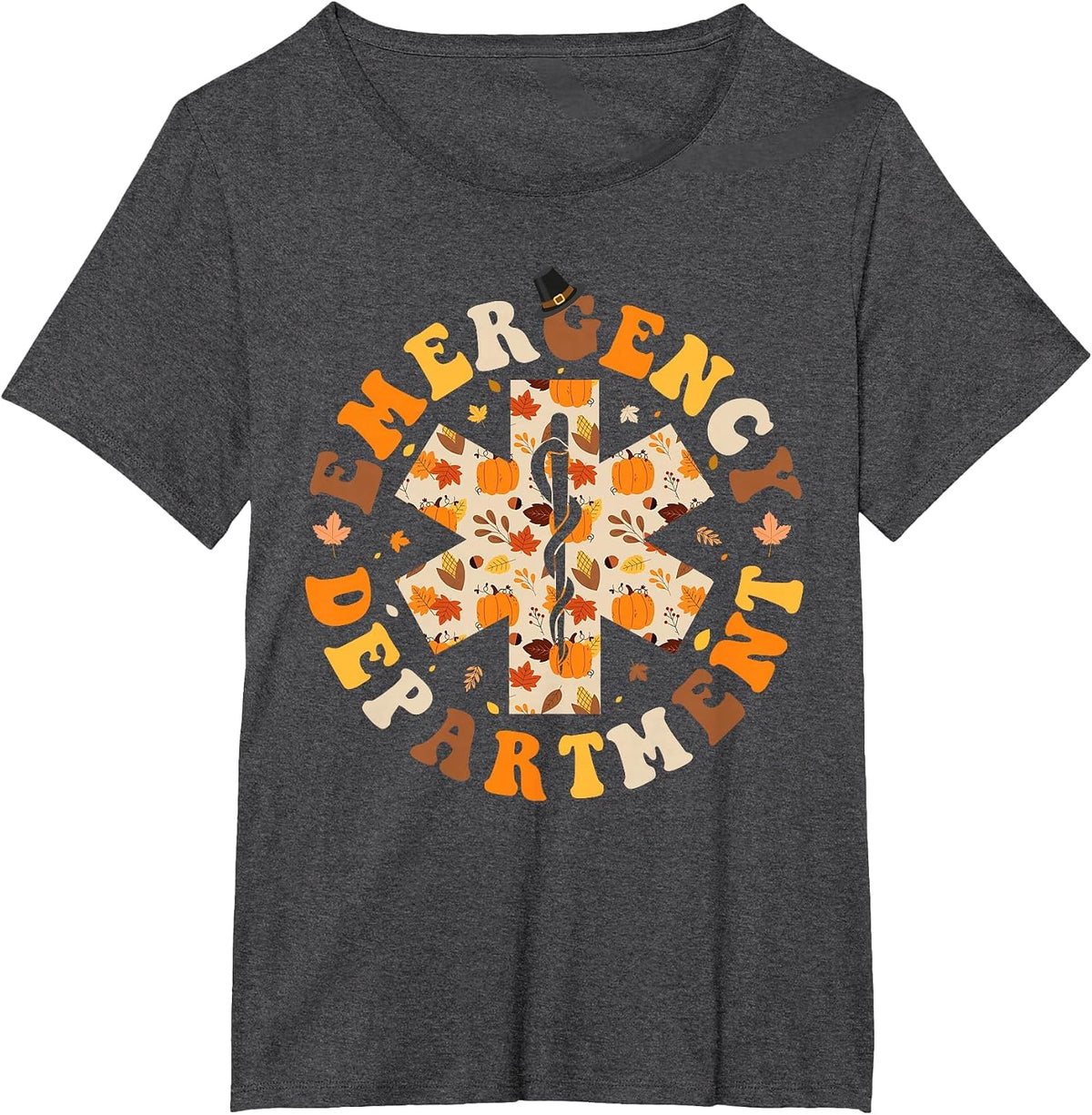 Emergency Department ER Nurse Fall Pumpkin Thanksgiving T-Shirt - Dark Heather Grey