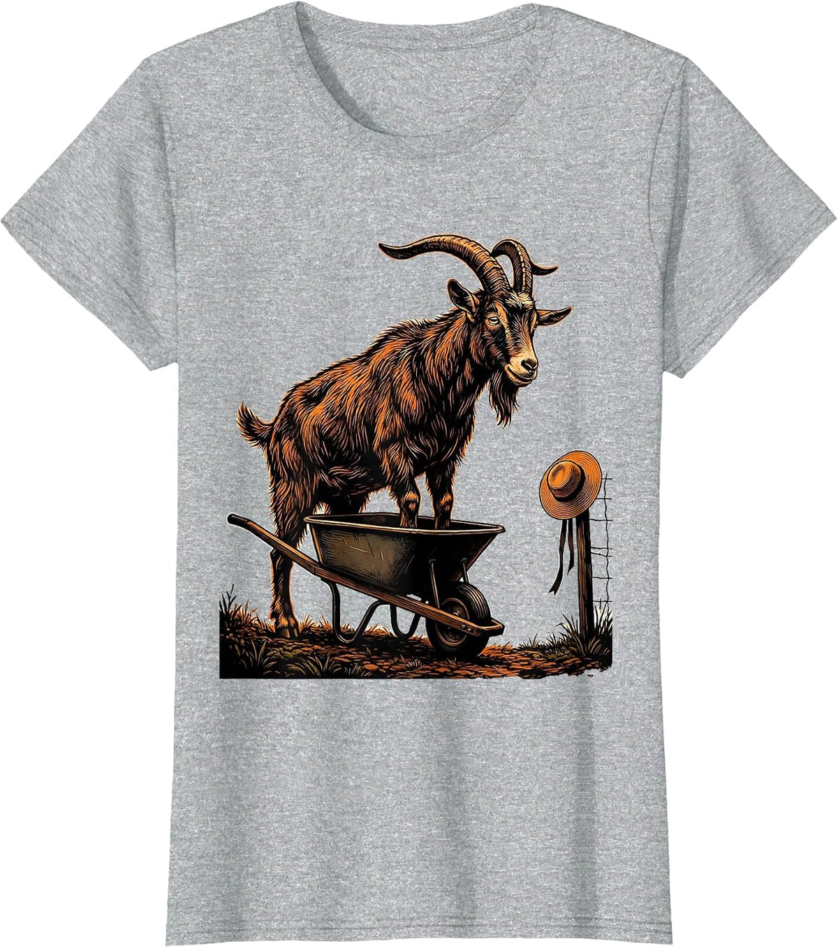 Women's Stencil Goat Wheelbarrow Funny Goat Lover Farmer Gift T-Shirt - Heather Grey