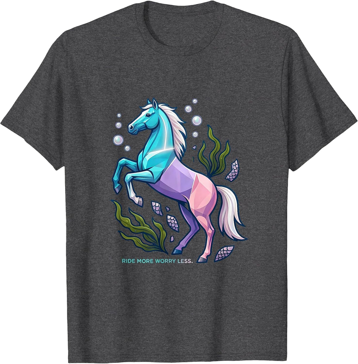 Ride More Worry Less Horse Lover Design T-Shirt - Dark Heather Grey