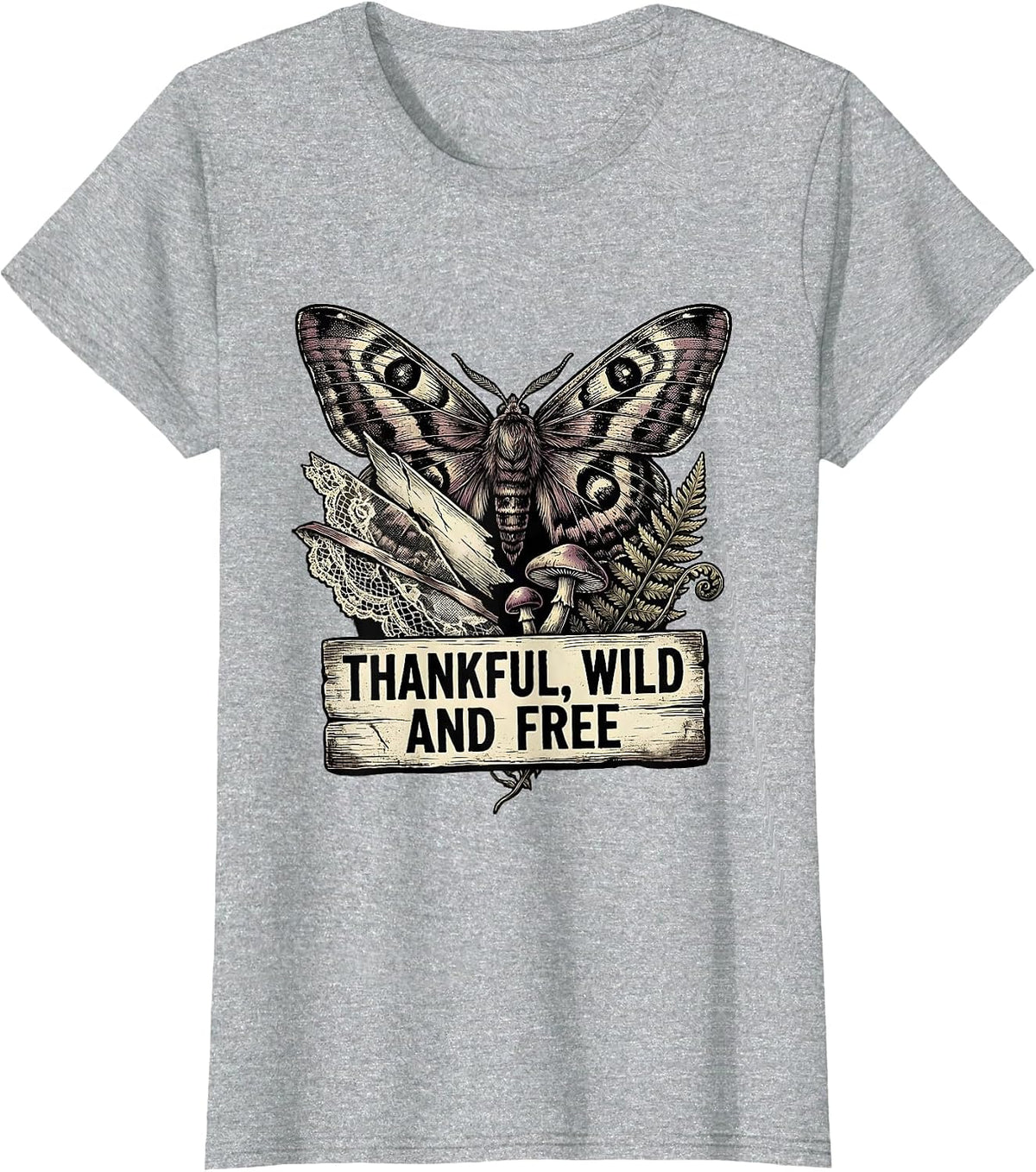 Thankful Wild and Free Thanksgiving Design T-Shirt - Heather Grey