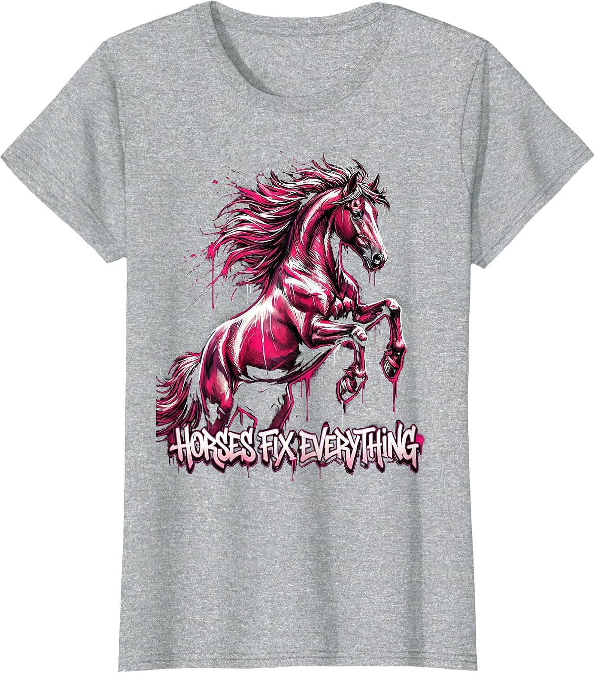 Horses Fix Everything Horse Lover Design T-Shirt - Heather Grey
