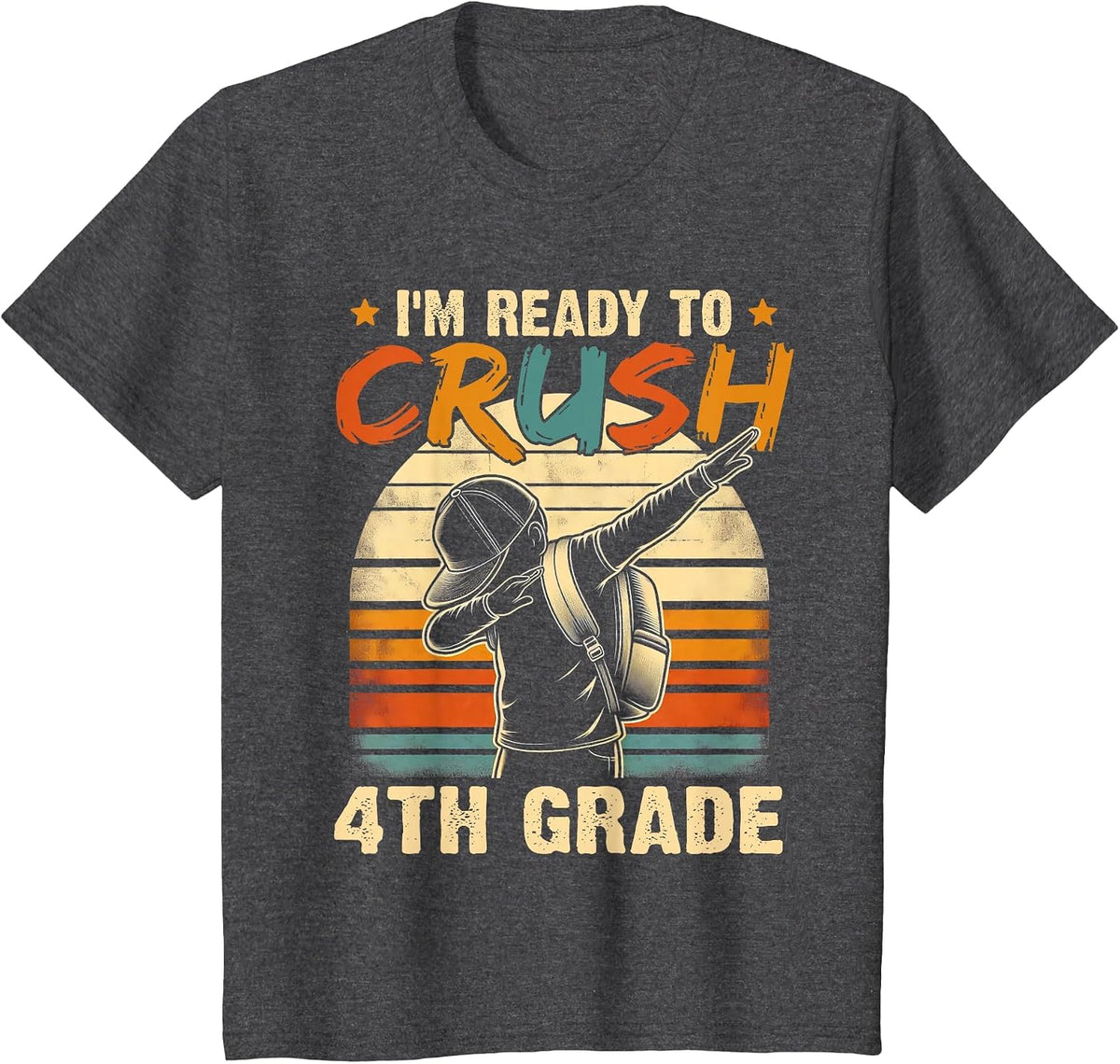 Ready to Crush 4th Grade Back to School Dabbing Boys Kids T-Shirt - Dark Heather Grey