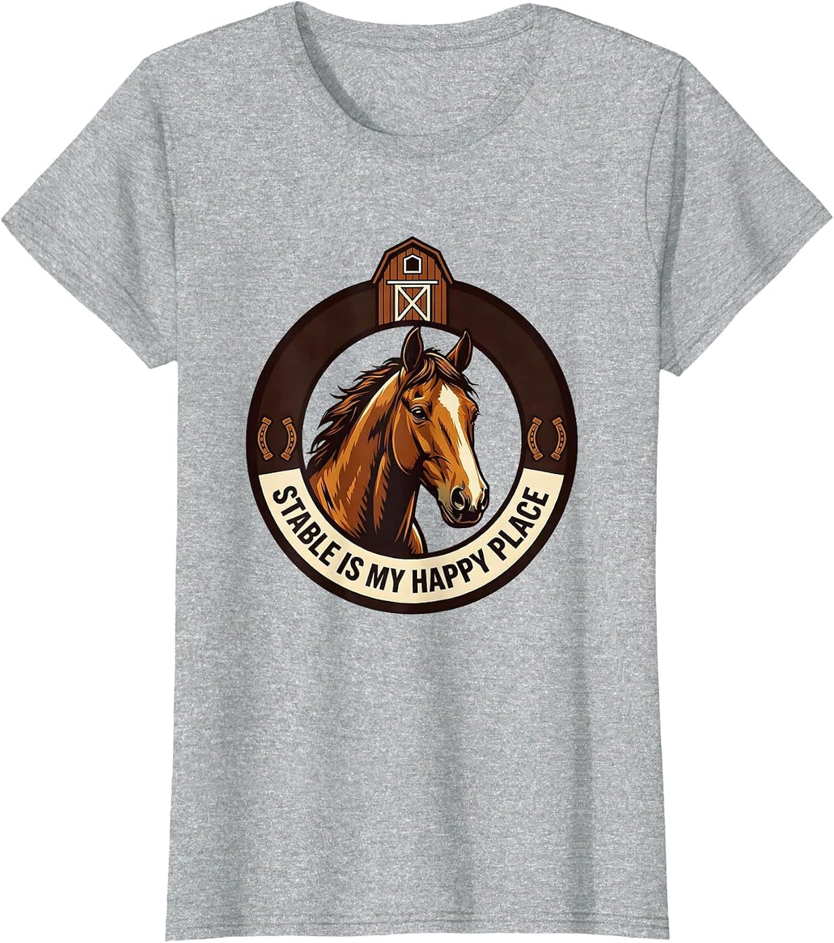 Women's Stable Is My Happy Place Horse Lover Design T-Shirt - Heather Grey