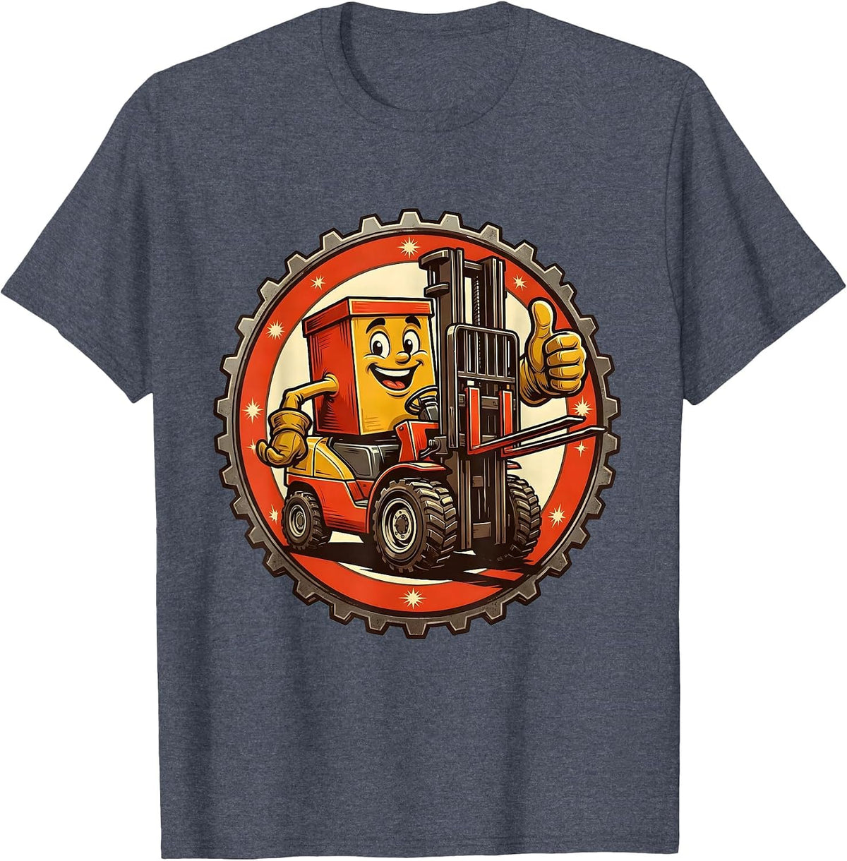 Labor Day Forklift Warehouse Silhouette Graphic T-Shirt - Heather Blue