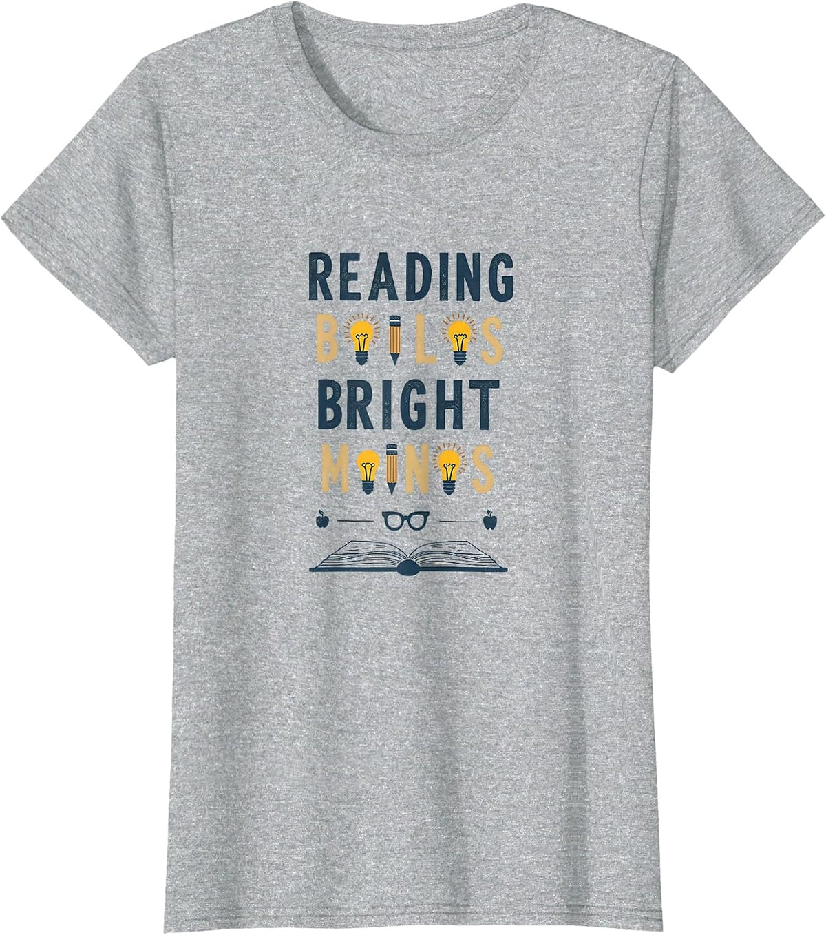 Reading Builds Bright Minds Teacher Design T-Shirt - Heather Grey