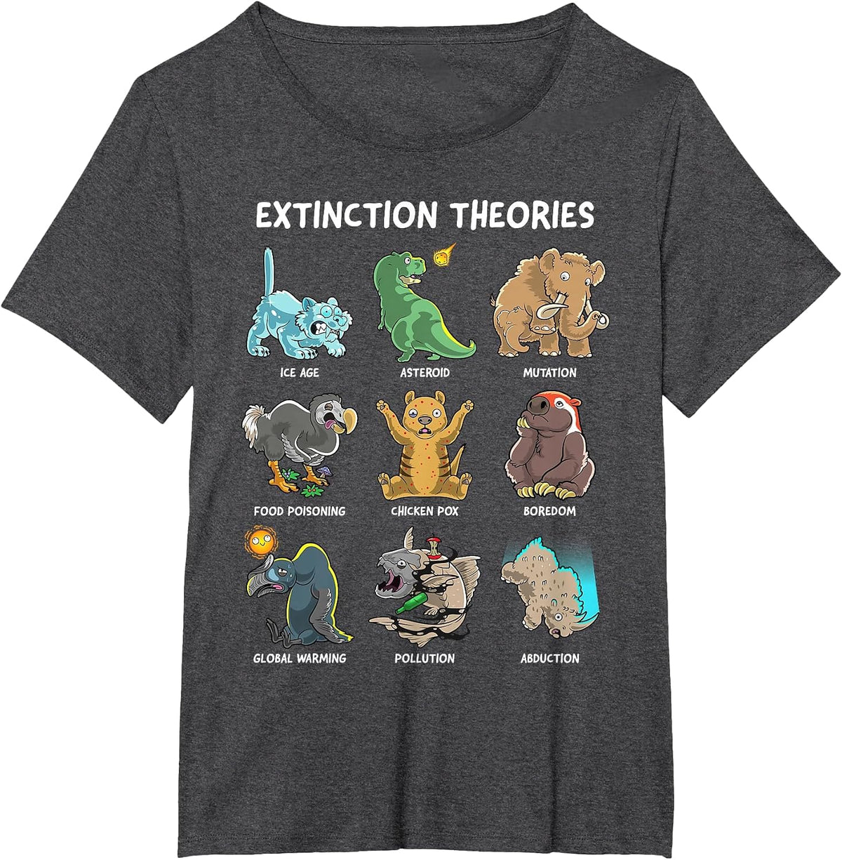 Extinction Theories Funny Prehistoric Extinct Animals T-Shirt - Dark Heather Grey