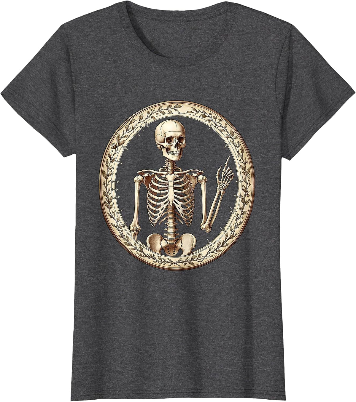 Women's Science Teacher Skeleton Chalkboard Illustration T-Shirt - Dark Heather Grey