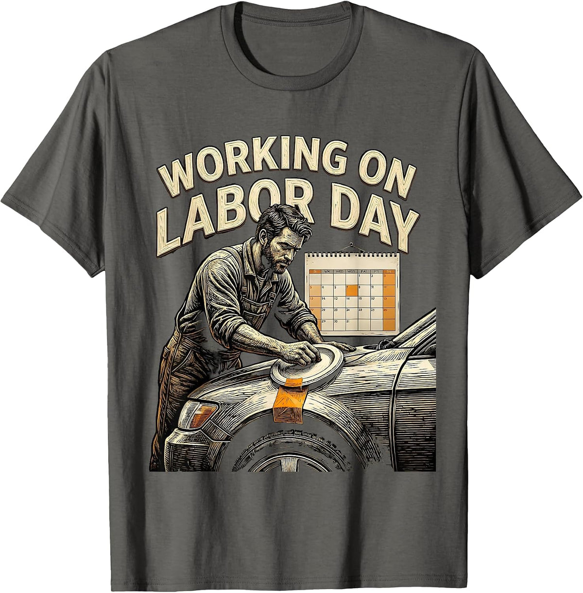 Men's Working On Labor Day Funny Tradesman Humor T-Shirt - Asphalt Grey