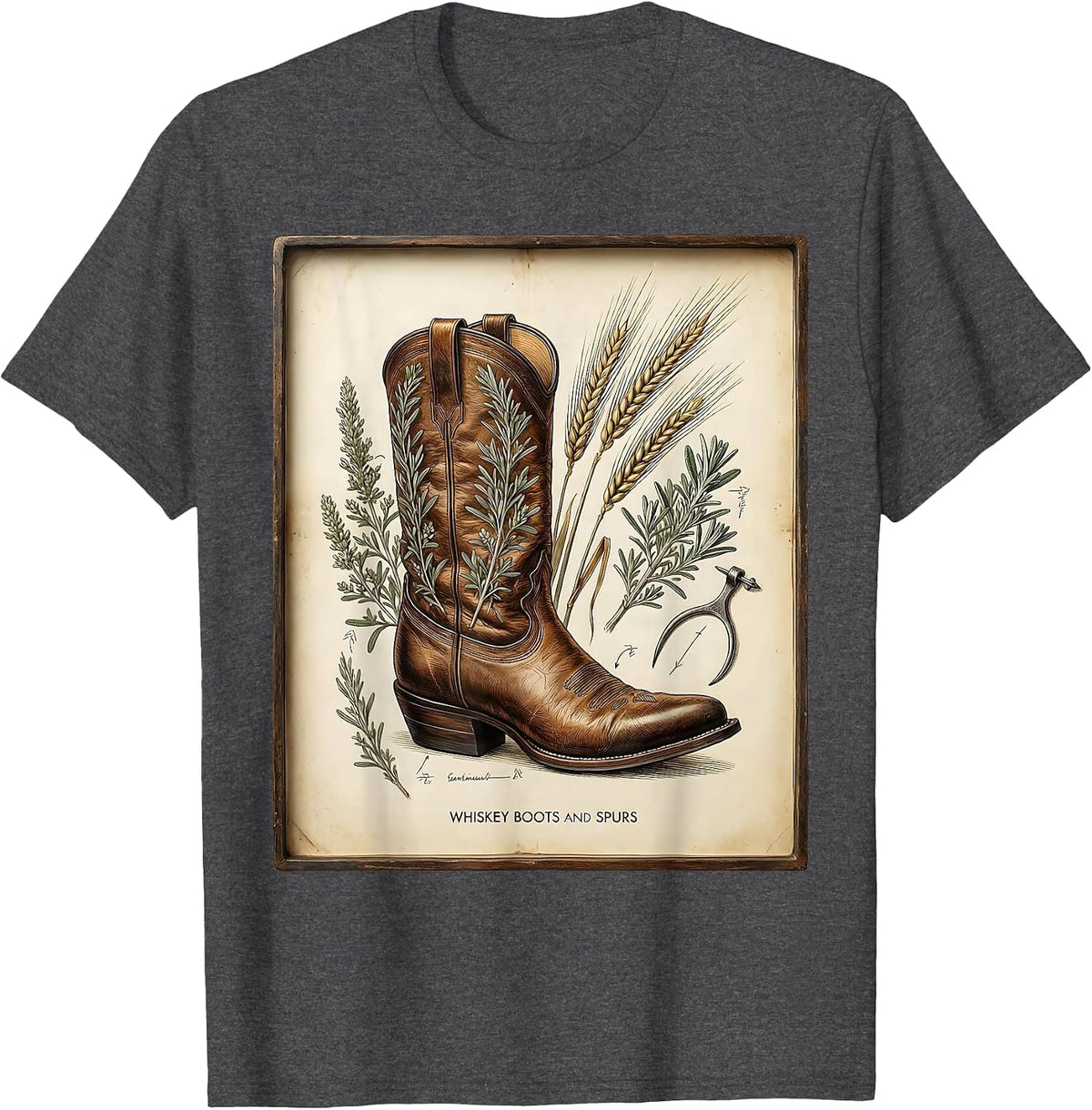 Whiskey Boots and Spurs Western Design T-Shirt - Dark Heather Grey