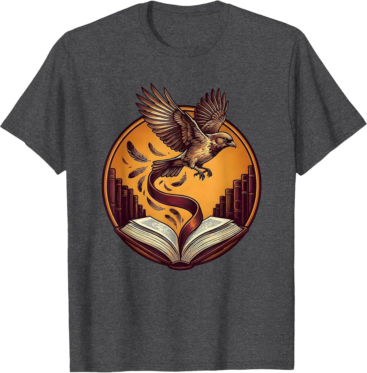 Men's Reading Teacher Bookmark Bird Soaring Illustration T-Shirt - Dark Heather Grey