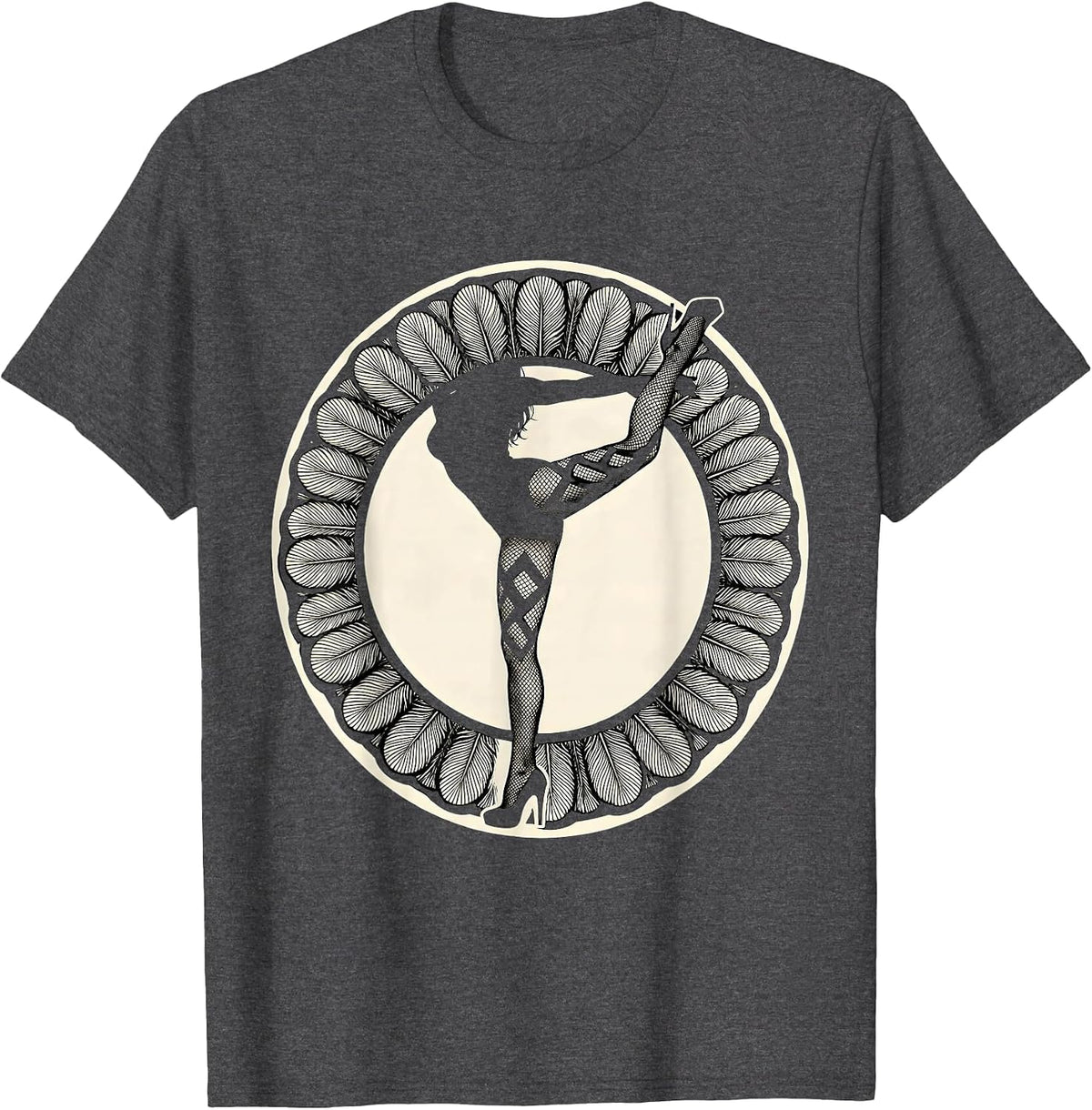Showgirl Fishnet Stockings High Heel Kick Graphic T-Shirt - Dark Heather Grey