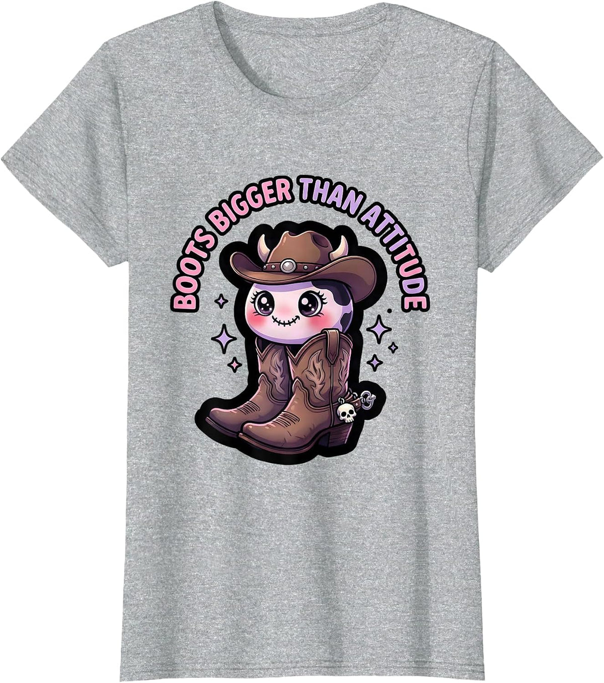 Boots Bigger Than Attitude Cowgirl Design T-Shirt - Heather Grey